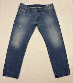 Diesel Waykee Regular Straight Jeans‎ Mens 38x32 Blue Stretch Button Fly Denim